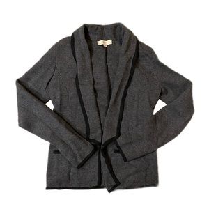 Ann Taylor LOFT Jacket Blazer Sweater Cardigan Tuxedo Grey Black Wool Petite